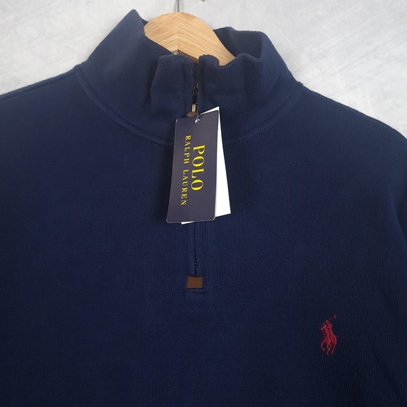 Polo Ralph Lauren Other - Polo Ralph Lauren Sweater Mens Large Navy Cotton 1/4 Zip Mock Neck Pullover FLAW
